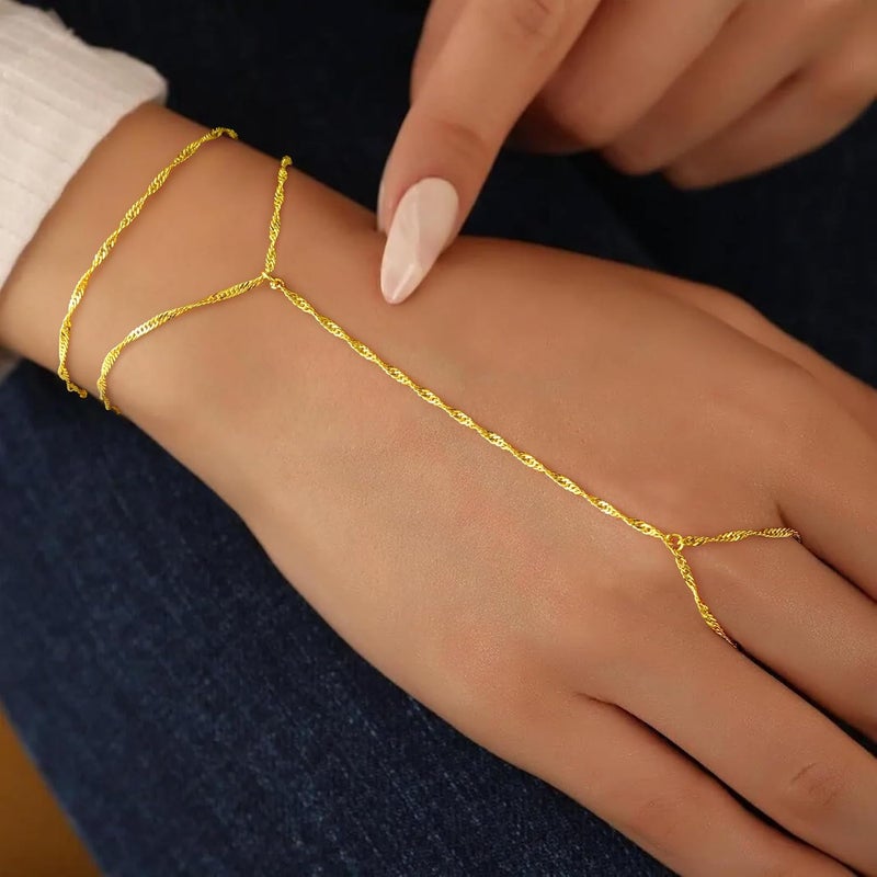 Yoosteel Hand Chain Bracelet for Women - Dainty 14K-Gold-Plated Finger Ring Hand Chains Layered Trendy Link Bracelets Jewelry Valentine's Day Gifts for Women - Image 3